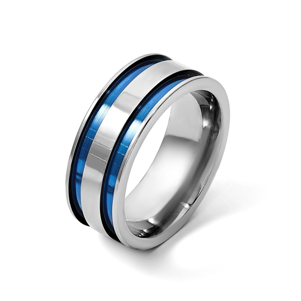 Chisel Titanium Polished Blue Anodized 8.5mm Double Grooved Band