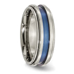 Titanium with Blue Triple Groove 8mm Polished Band