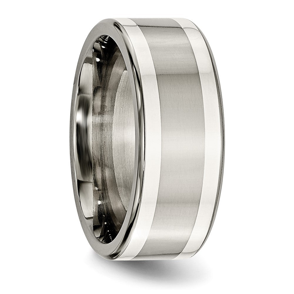 Titanium w/ Argentium .925 Silver Inlay 9mm Polished Flat Band