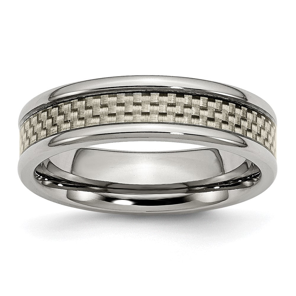 Titanium Polished w/Grey Carbon Fiber Inlay 6mm Band