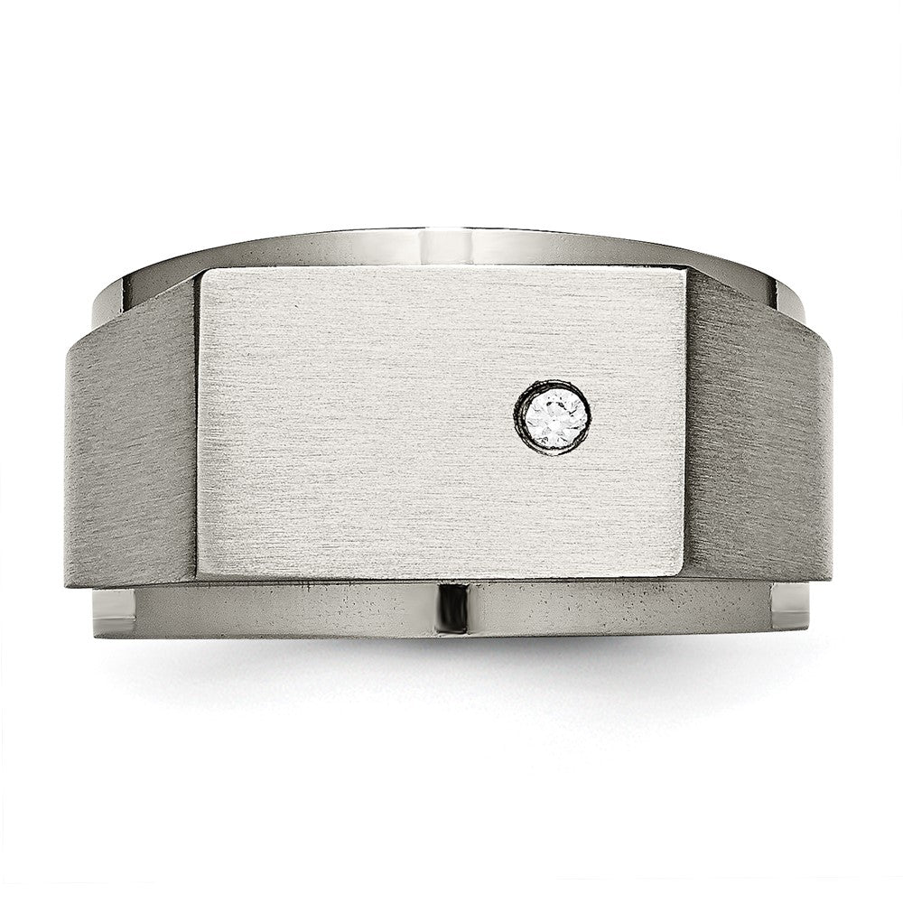Chisel Titanium Brushed and Polished CZ Square Signet Ring