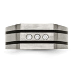 Chisel Titanium Brushed and Polished Black IP-plated CZ Signet Ring