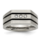 Chisel Titanium Brushed and Polished Black IP-plated CZ Signet Ring