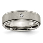Chisel Titanium Brushed and Polished .05 Carat Diamond Rounded Edge 7mm Band