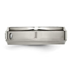Chisel Titanium Polished 1/5 Carat Diamond Ridged Edge 7mm Band
