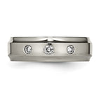 Chisel Titanium Polished 1/5 Carat Diamond Ridged Edge 7mm Band