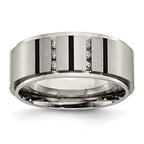 Chisel Titanium Brushed and Polished Black IP-plated 0.15 Carat Diamond 9mm Band