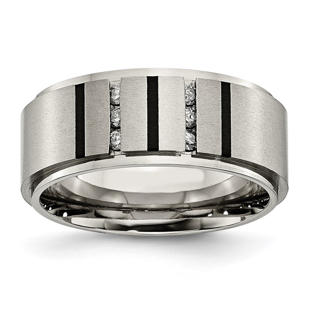 Chisel Titanium Brushed and Polished Black IP-plated 0.15 Carat Diamond 9mm Band