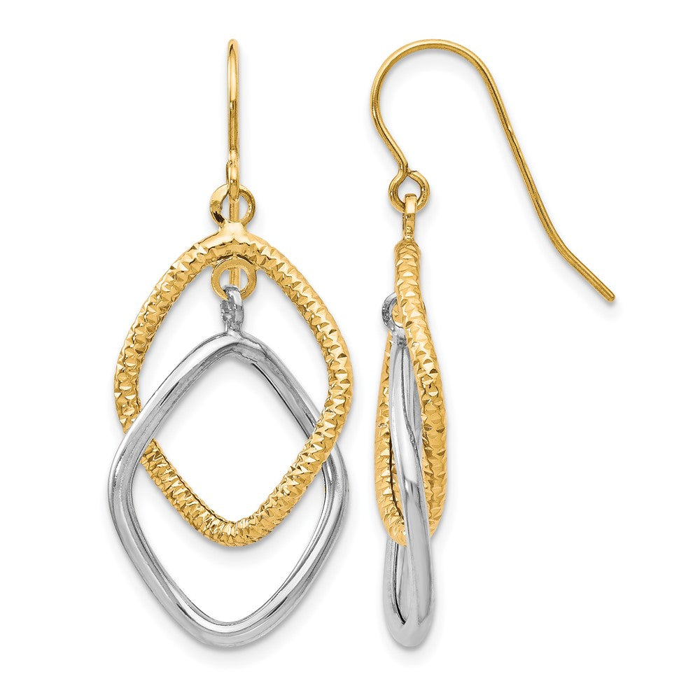10K Two-tone Shepherd Hook Dangle Earrings