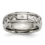 Chisel Titanium with Sterling Silver Inlay Polished 1pt. Diamond 7mm Band