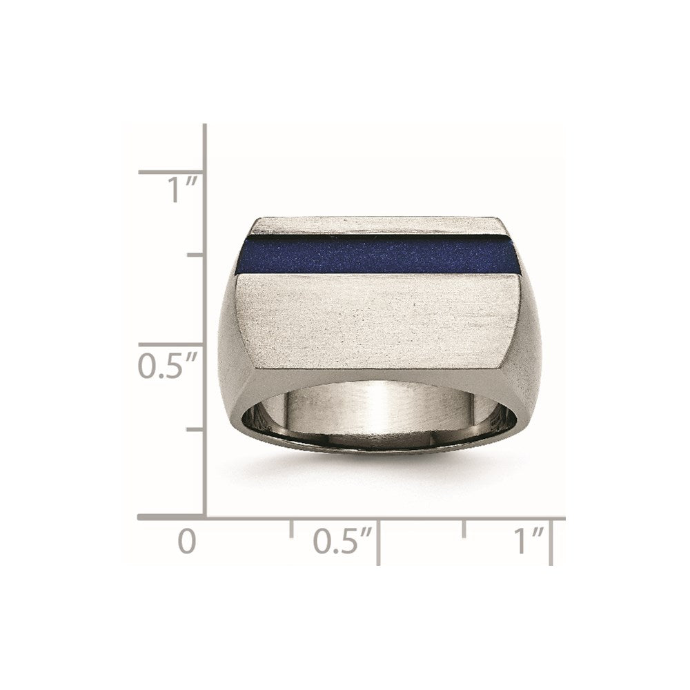 Titanium Grey Ti Brushed/Polished Blue Annodized Stripe Ring
