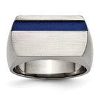 Titanium Grey Ti Brushed/Polished Blue Annodized Stripe Ring