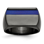 Titanium Black Ti Polished Blue Anodized Stripe Ring