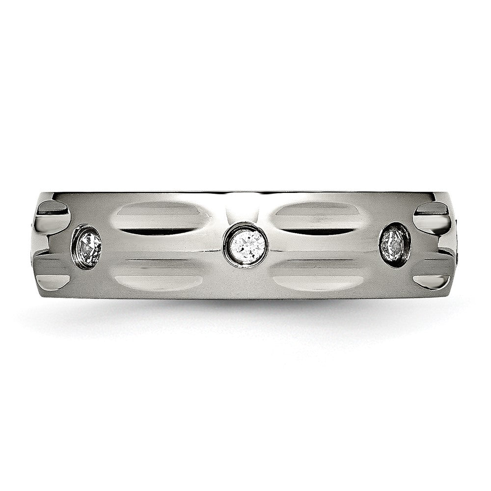 Titanium Polished with CZ 6mm Grooved Band