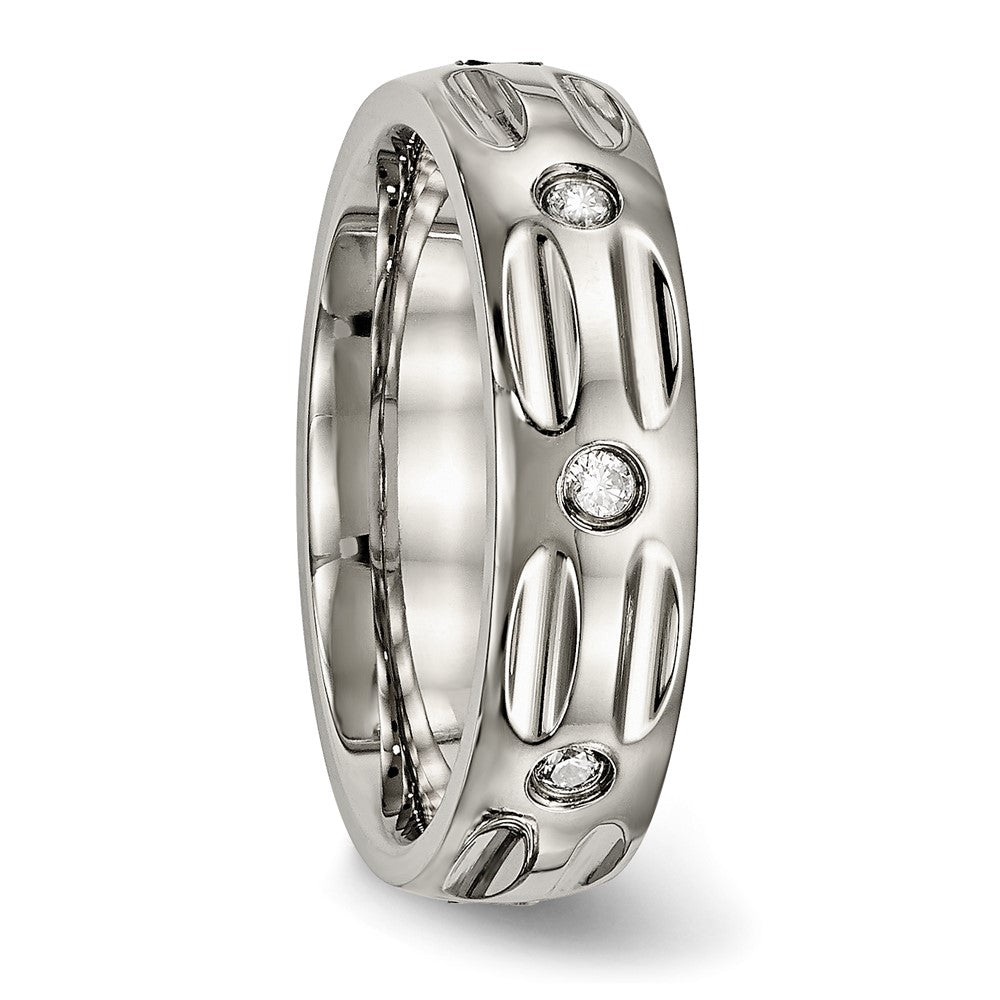 Titanium Polished with CZ 6mm Grooved Band