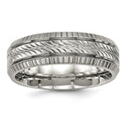 Titanium Polished Grooved and Textured 7mm Band