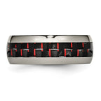 Chisel Titanium Polished with Black and Red Carbon Fiber Inlay 8mm Band
