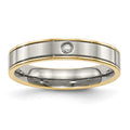 Chisel Titanium Polished Yellow IP-plated with CZ 5mm Grooved Comfort Fit Band