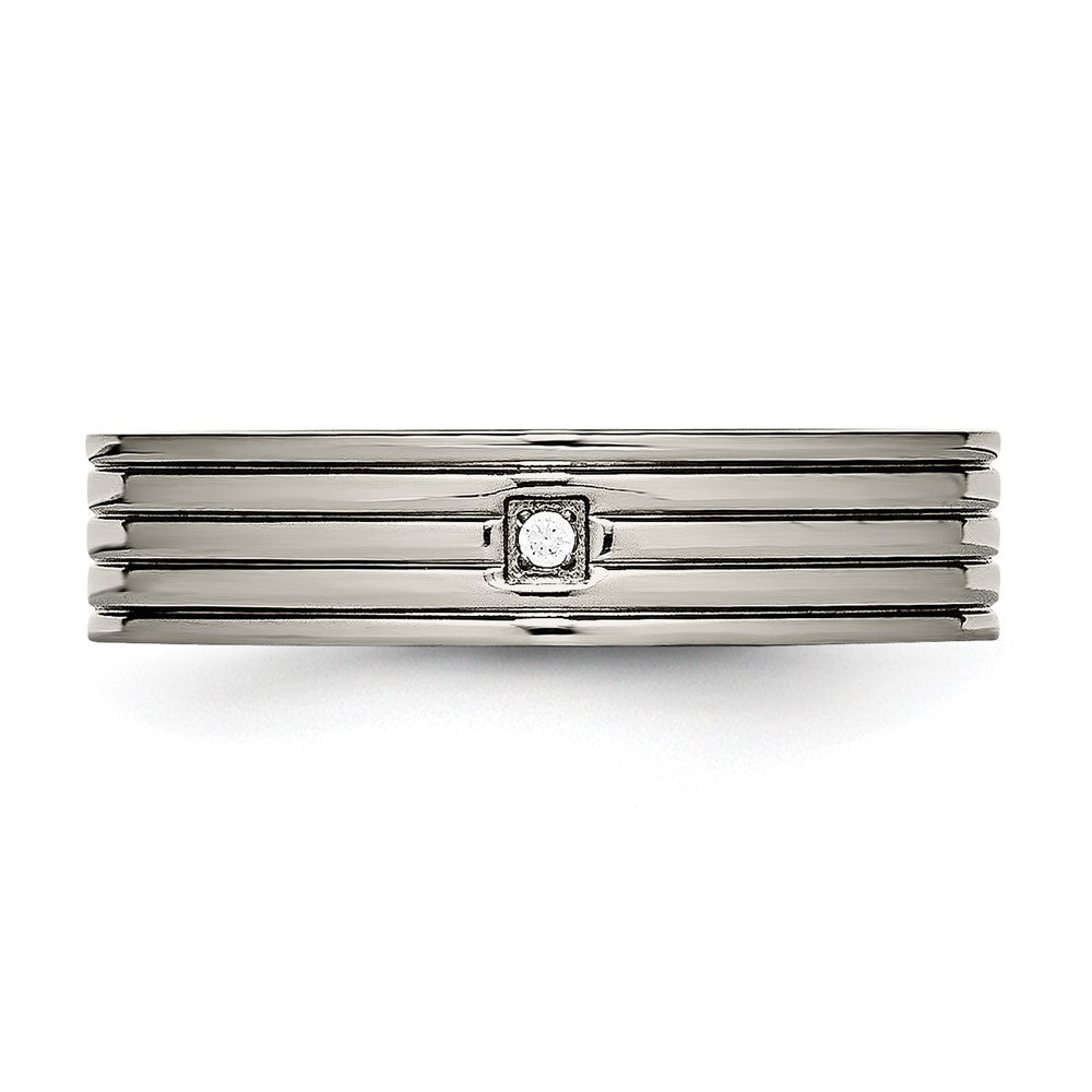 Titanium Polished w/CZ 5mm Grooved Comfort Fit Band