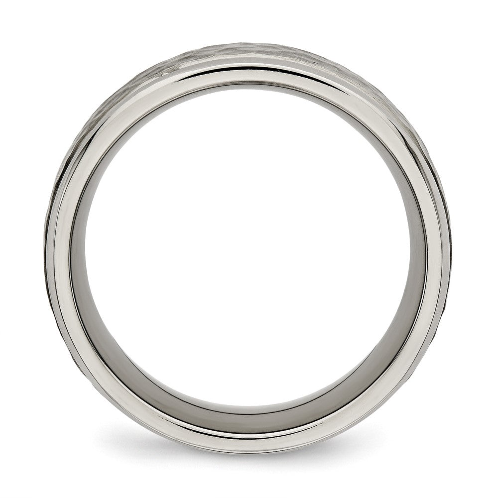 Chisel Titanium Polished with Satin Hammered Center 8mm Grooved Band