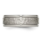 Chisel Titanium Polished with Satin Hammered Center 8mm Grooved Band