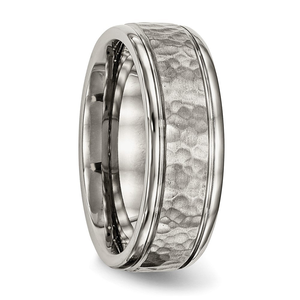 Chisel Titanium Polished with Satin Hammered Center 8mm Grooved Band