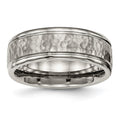 Chisel Titanium Polished with Satin Hammered Center 8mm Grooved Band
