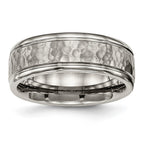 Chisel Titanium Polished with Satin Hammered Center 8mm Grooved Band