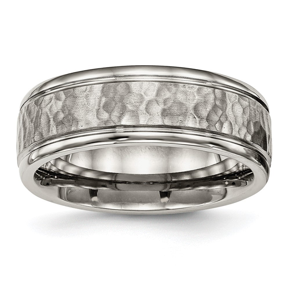 Chisel Titanium Polished with Satin Hammered Center 8mm Grooved Band