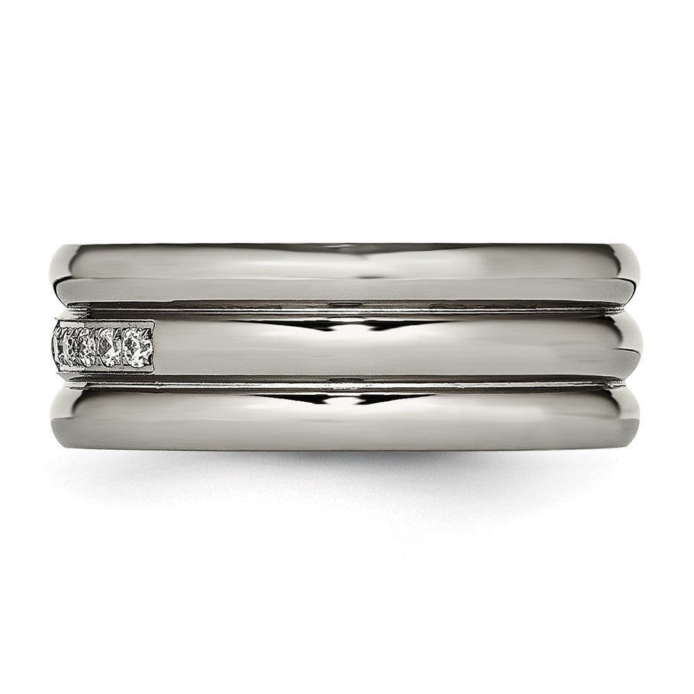 Titanium Polished with CZ 8mm Grooved Band