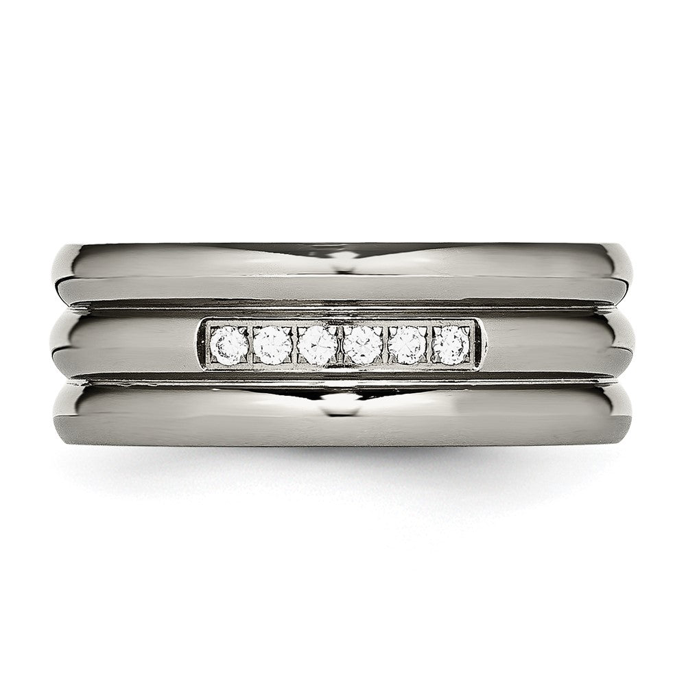 Titanium Polished with CZ 8mm Grooved Band