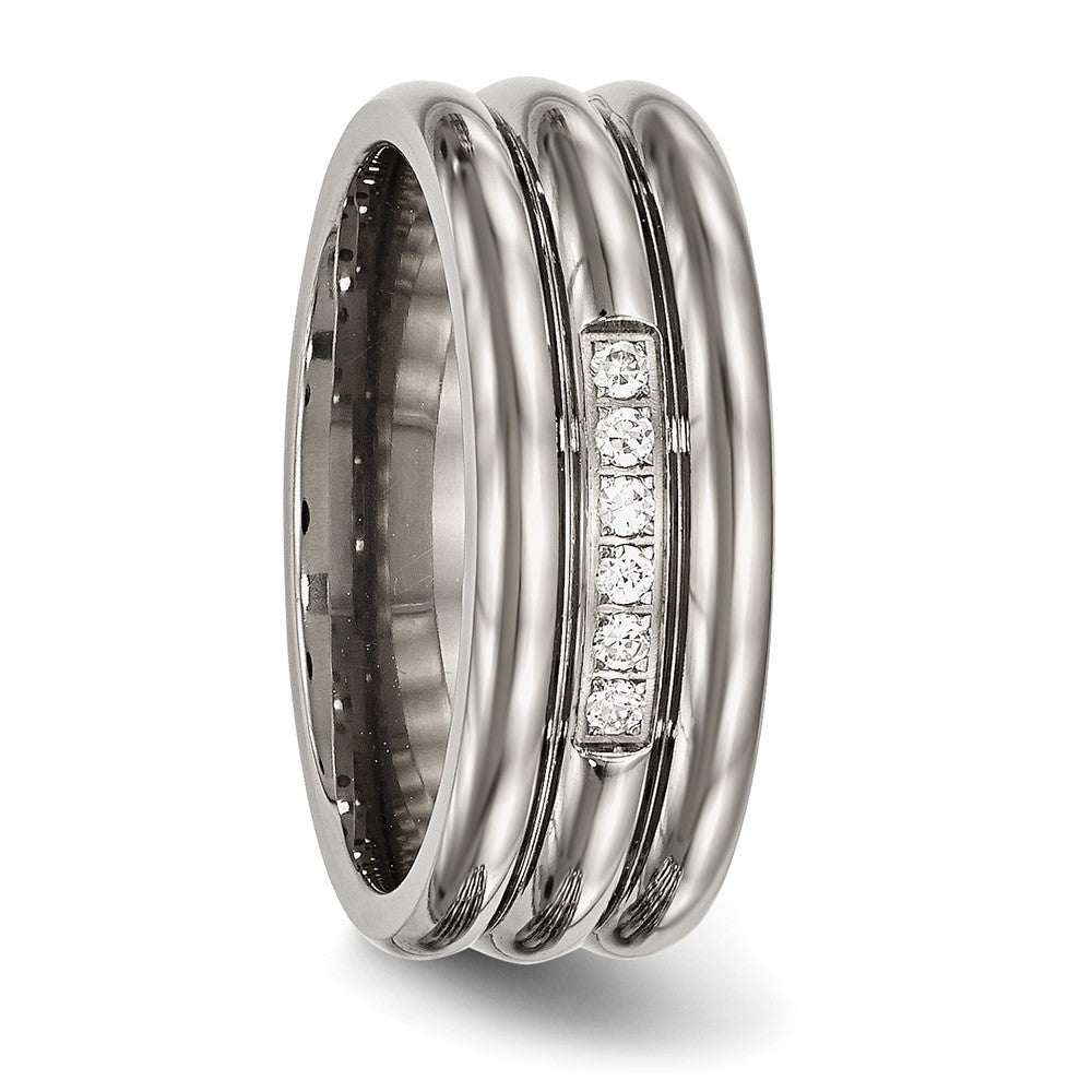 Titanium Polished with CZ 8mm Grooved Band