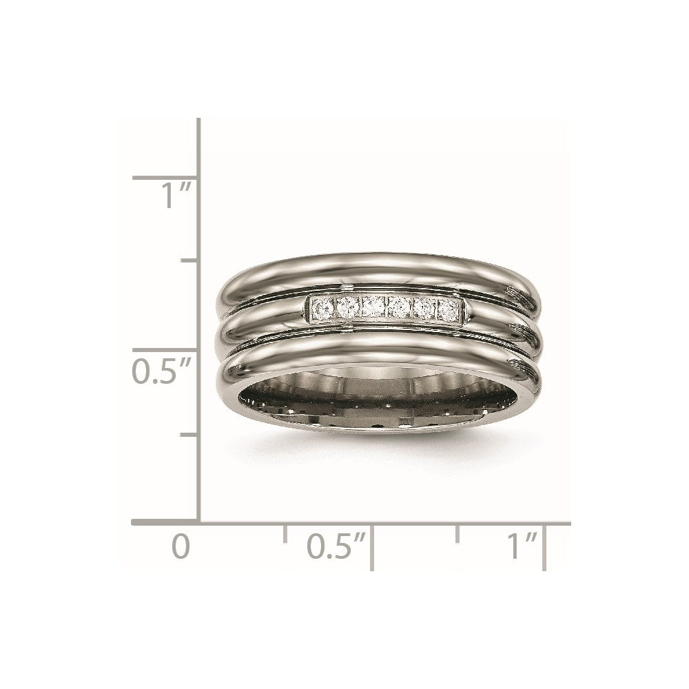 Titanium Polished with CZ 8mm Grooved Band