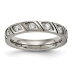 Chisel Titanium Polished with CZ 4mm Grooved Band