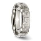 Titanium Ridged Edge Greek Key Design 6mm Satin/Polished Band