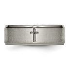 Chisel Titanium Brushed Center Cross 8mm Ridged Edge Band