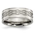 Chisel Titanium Polished with Sterling Silver Inlay Celtic Knot 8mm Flat Band