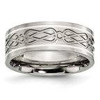 Chisel Titanium Polished with Sterling Silver Inlay Celtic Knot 8mm Flat Band