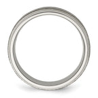 Chisel Titanium Polished with Sterling Silver Inlay Stone Finish Center Grooved Band