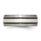 Chisel Titanium Antiqued and Brushed with Sterling Silver Inlay 8mm Grooved Band