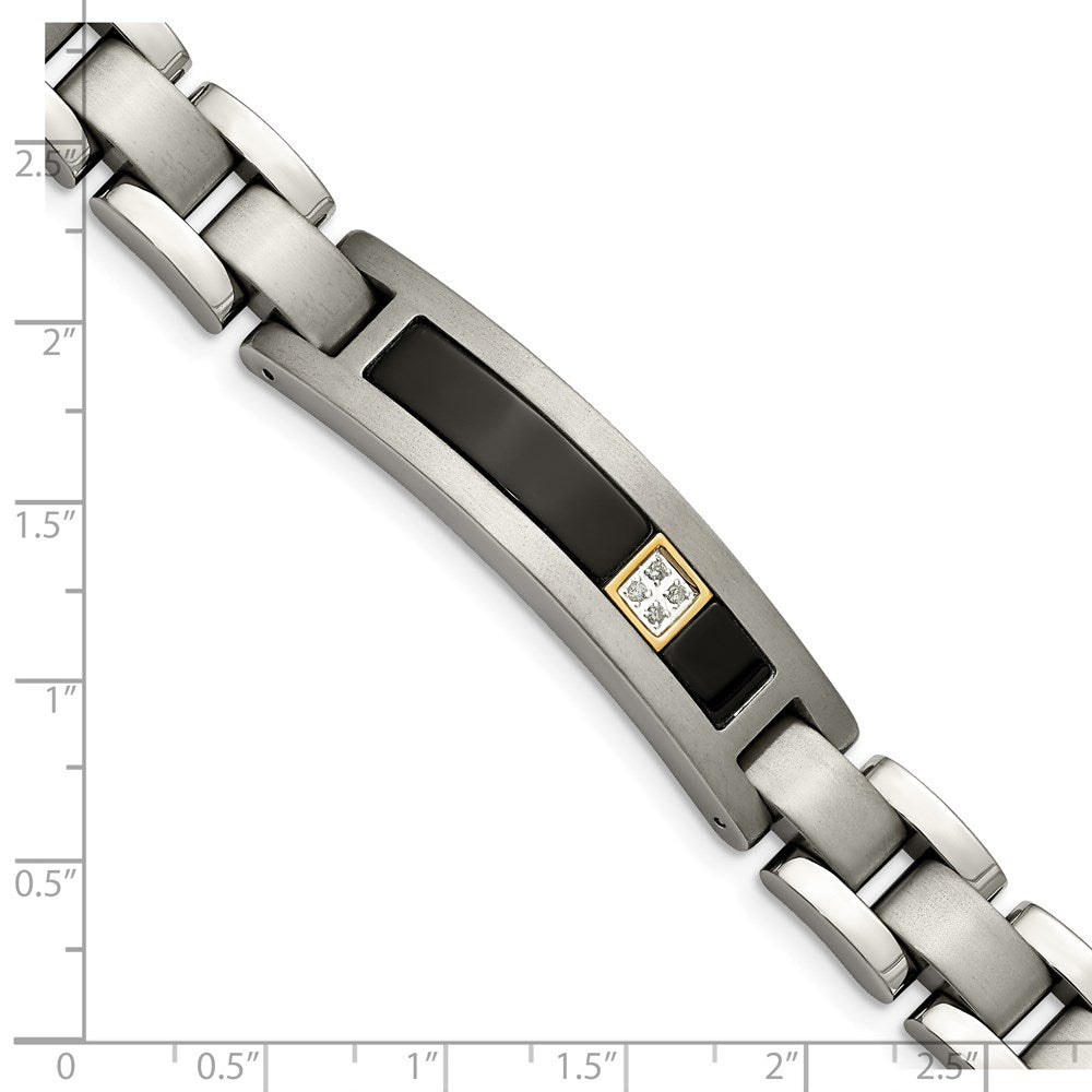 Chisel Titanium with 14K Gold Brushed and Polished with Black Onyx .05 carat Diamond 8.75 inch Bracelet