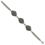 Titanium Sterling Silver Black Ti Polished & Etched 3-Charm Bracelet