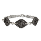Titanium Sterling Silver Black Ti Polished & Etched 3-Charm Bracelet