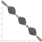 Titanium Sterling Silver Black Ti Polished & Etched 3-Charm Bracelet