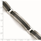 Titanium Sterling Silver Black Ti Polished & Brushed Striped Link Bracelet