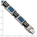 Chisel Titanium Polished with Blue Carbon Fiber Inlay and Rubber 8.5 inch Bracelet