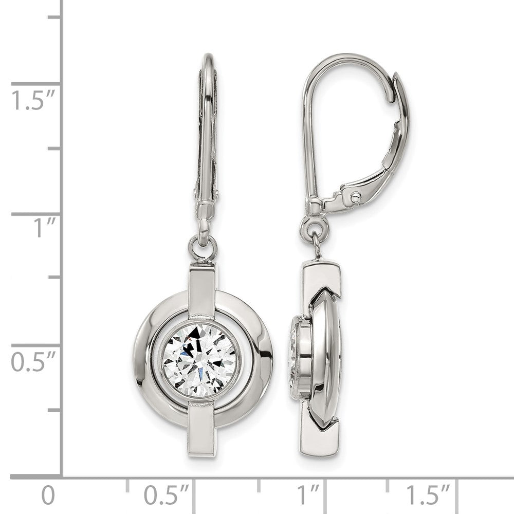 Chisel Titanium Polished CZ Leverback Earrings