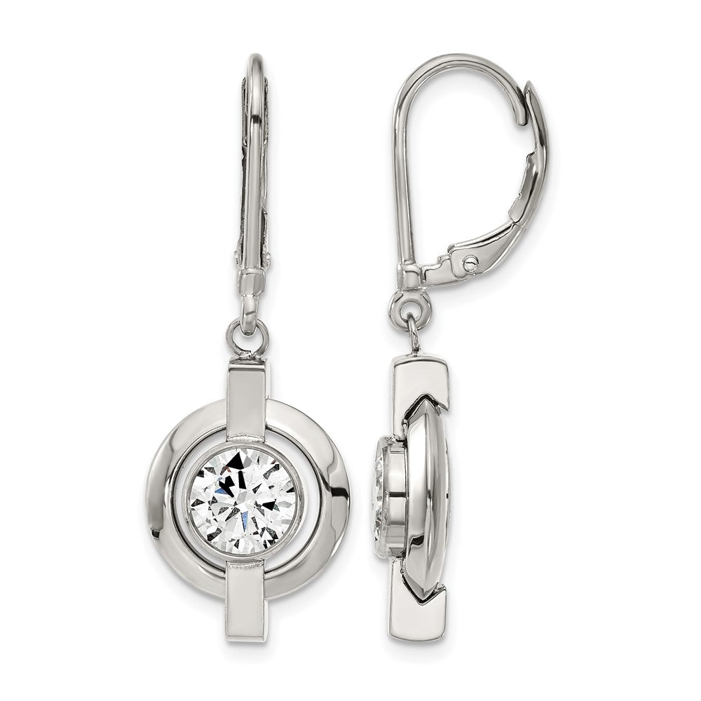 Chisel Titanium Polished CZ Leverback Earrings