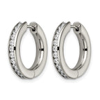 Chisel Titanium Polished CZ Hinged Hoop Earrings