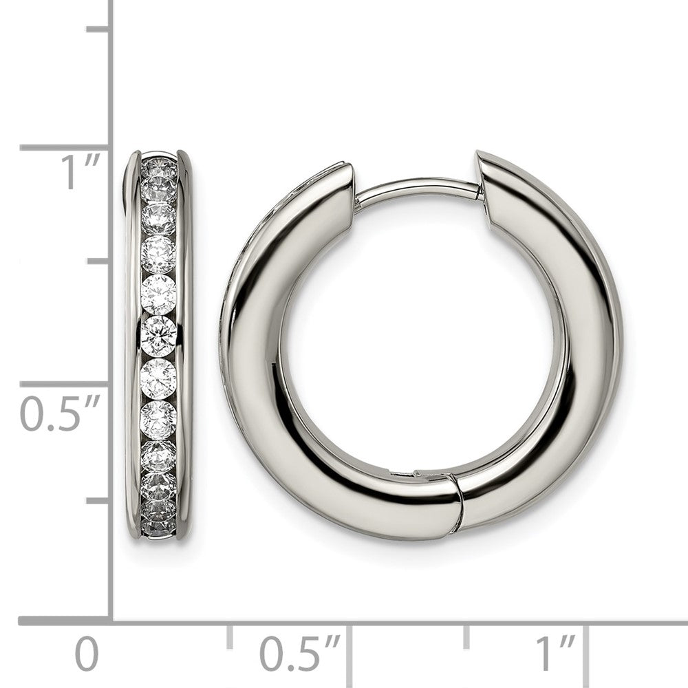Chisel Titanium Polished CZ Hinged Hoop Earrings